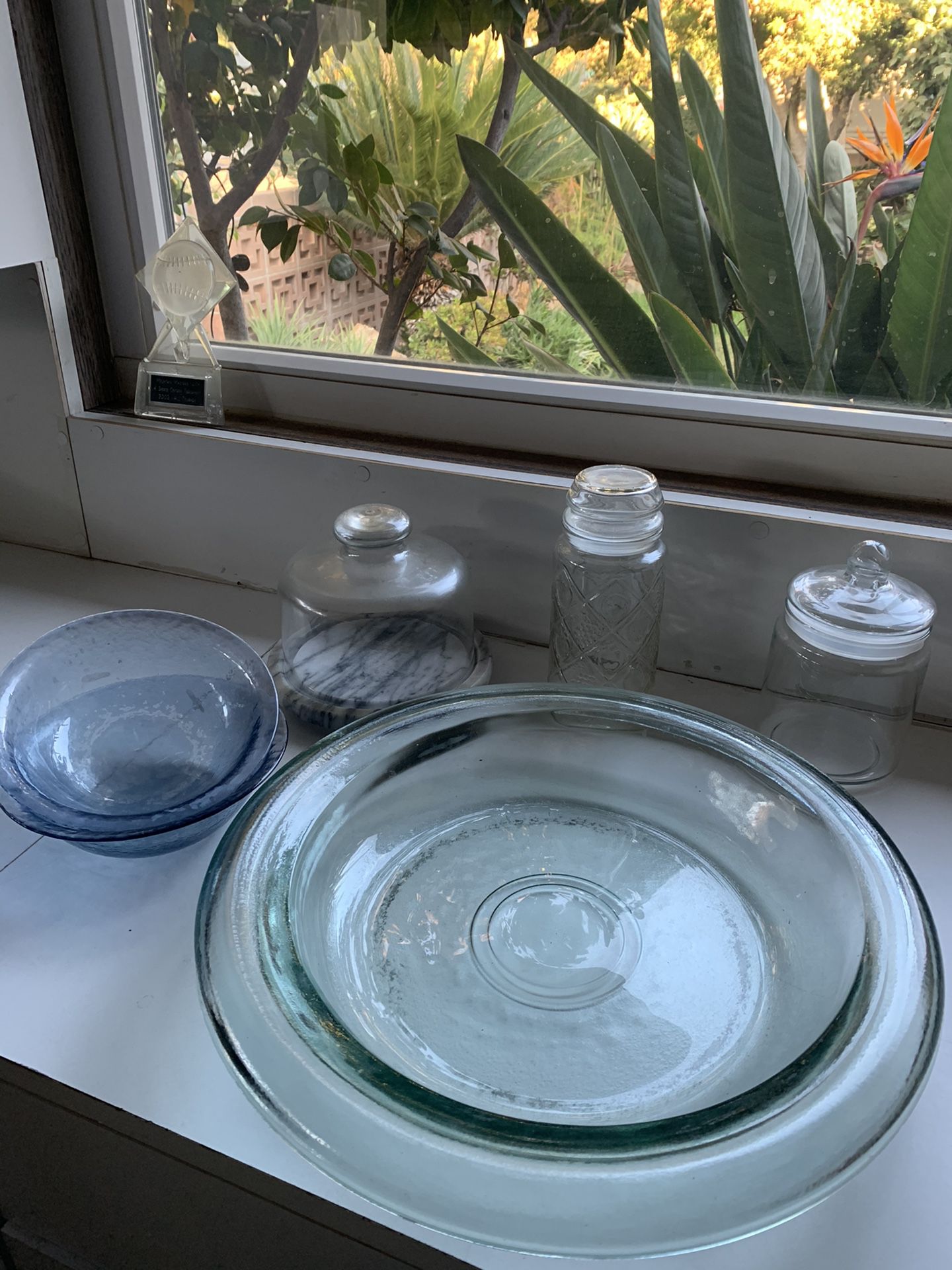 Glass tray , bowls, cheese tray with lid , candy jars