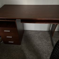 Wood Computer Desk – 3 Drawers + Keyboard Tray (47”)
