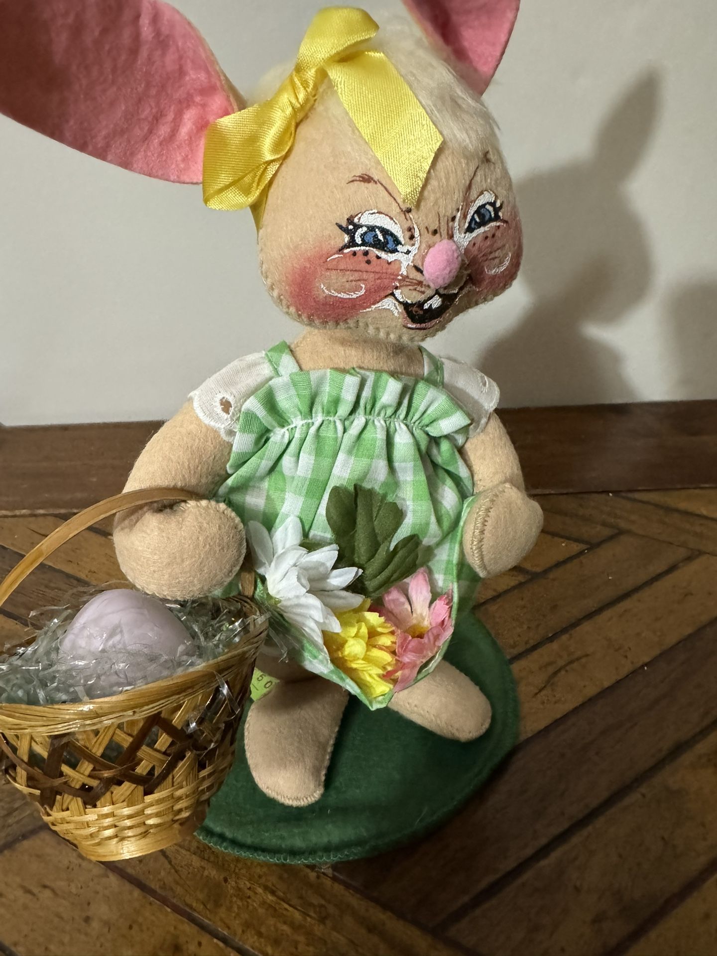 Annalee 10” Easter Bunny Girl Holding Flowers In Her Dress with Easter Basket