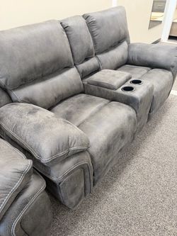 Gray Reclining Loveseat with Center Console