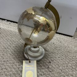 ► Marble Globe with Marble Base and Tiered Base, 5” x 5” x 11” Gold