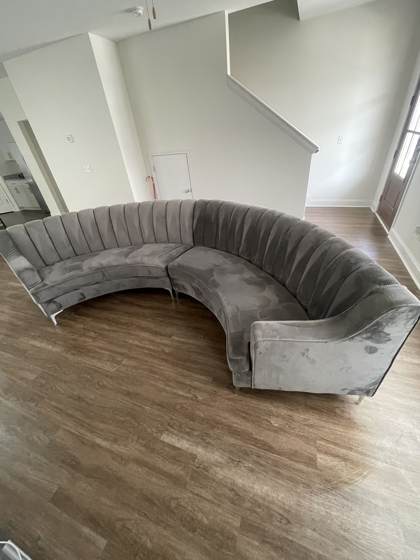 2 Piece Grey Suede sectional