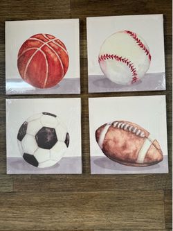 4 Piece Set Canvas Wall Art - Sports Kids Room Nursery Decorations