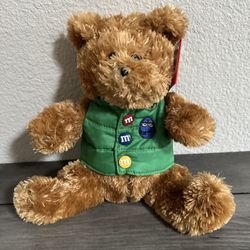M&M'S 9" Plush Stuffed Teddy Bear with Green Puffy Vest with Tags NEW