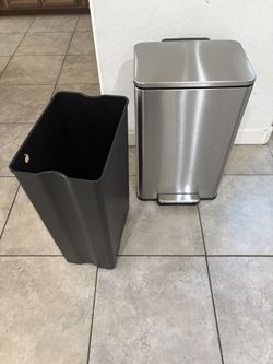 SIMPLI-MAGIC 50 Liter / 13.2 Gallon Soft-Close, Smudge Resistant Trash Can with Foot Pedal and Built in Filter- Stainless Steel, Sleek Finish