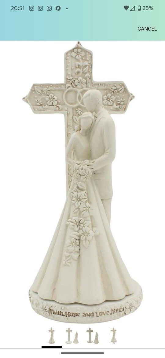 Couple with Cross and Wedding Rings 2-Piece Wedding Cake Topper