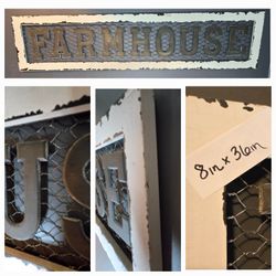 Farmhouse While Decor White Wooden Frame Chicken Wire Backing In Metal Letters Wall Art