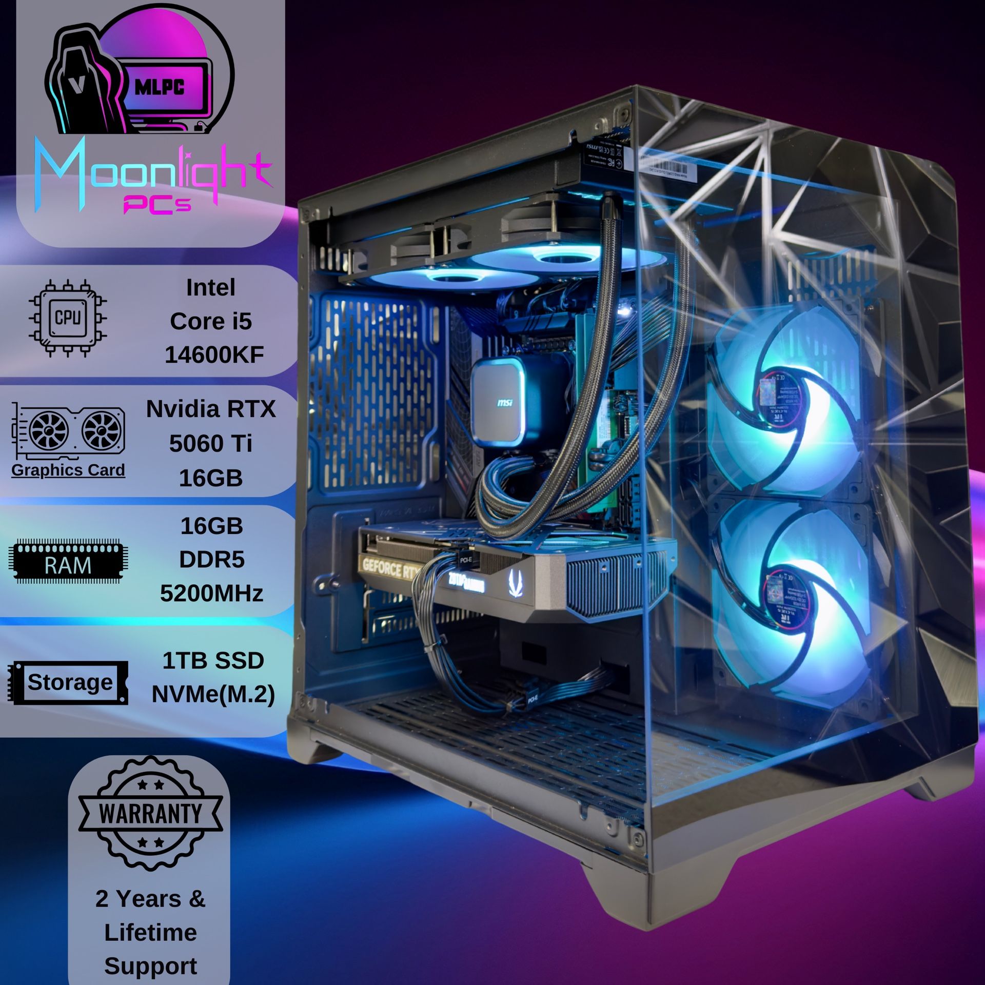 Intel I5 14600KF / RTX 5060 TI 16GB - RGB Gaming PC “Mini Crescent”