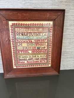 Antique 1878 Colorful Needlework Sampler Framed