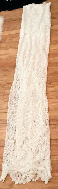 4 White Lace Curtain Panels With Attached Valances-60”wide X76” Long