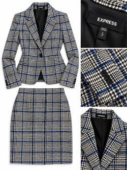 Express Houndstooth Plaid Blazer & Skirt Set