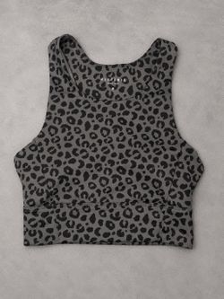 ALL FENIX Women's Gray Leopard Print Longline Racerback Sports Bra Size Medium