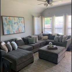 Gray Oversized Sofa w/Chaise Lounge and Ottoman- Price Negotiablem