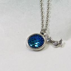 Round Blue mermaid Scale necklace