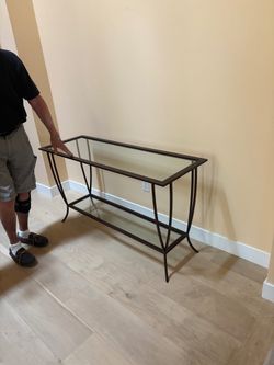 Sleek Glass-Top Console Table with Metal Frame