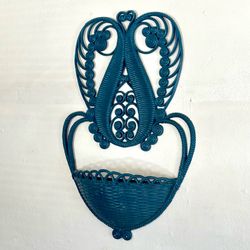 70’s faux wicker plant pocket wall hanging