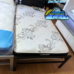 Twin Metal Bed With Mattress Deluxe 