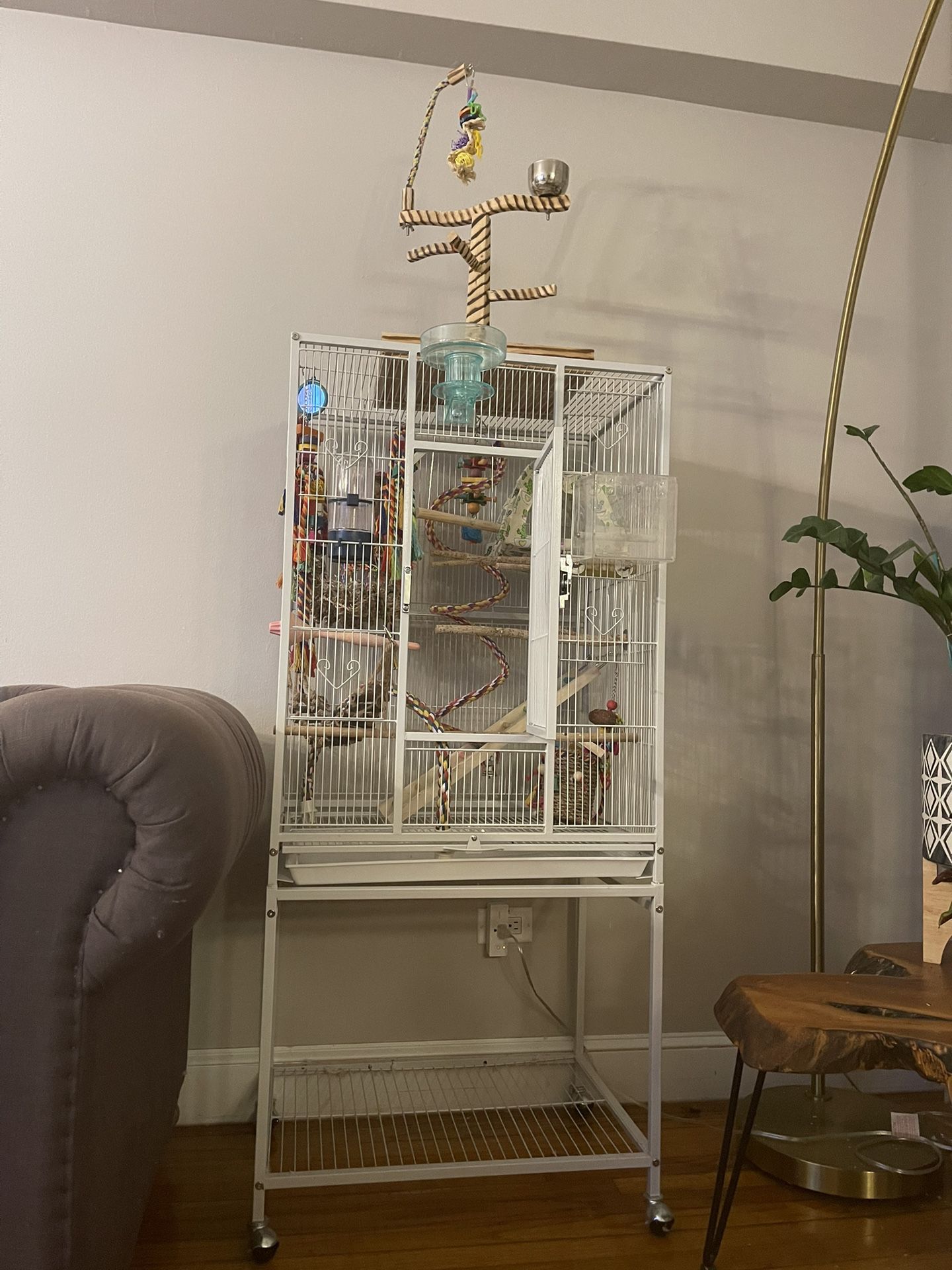 Large Bird Cage On Casters White
