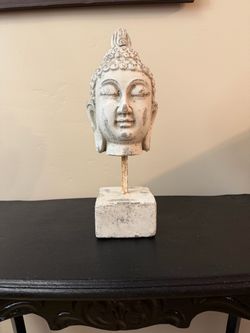Distressed heavy white Cement Buddha head sculpture