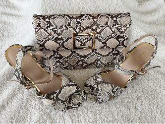 Clutch Purse & Snake Print Heeled Sandals size 9 Set