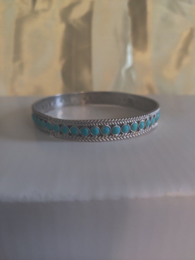 Vintage Mexican Silver Turquoise Bangle Bracelet