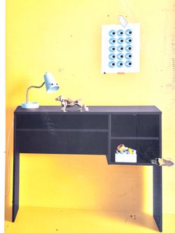 Black Wood Desk with Open Shelving
