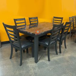 7pc Dining Table Set With Marble Tabletop