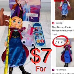 $7 Disney Bundle of Frozen Toys & Books Anna Princess 18” Tall,Bruni plushy 9” and musical book