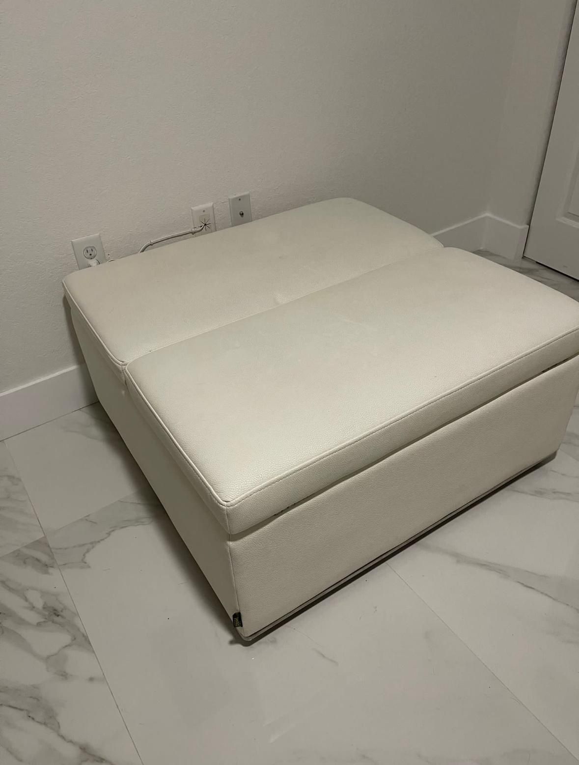 Ottoman Leather White With Storage