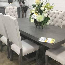 6side Chairs, 1 Dining Table Base 1dinning Table Post, 1 Dinning Table Top