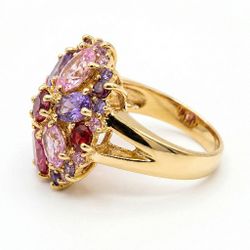 Navachi Multi-Color Crystal Cluster Cocktail Ring - 925 Gold Plated Silver