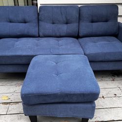 Blue 3-Seater Sofa + Matching Ottoman
