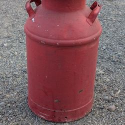 Vintage 25" Red Metal Milk Can - Farmhouse Decor with Rustic Patina

