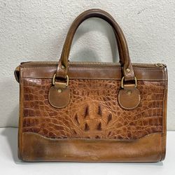 Vintage Brahmin Boston Bag ~ Brown Embossed Croc Leather Purse ~ 11" x 7" x 5"