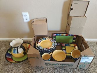 Colorful Ceramic Dinnerware Set with Pitcher
