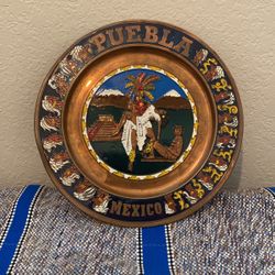 Copper Puebla Mexico Hand Painted plate
