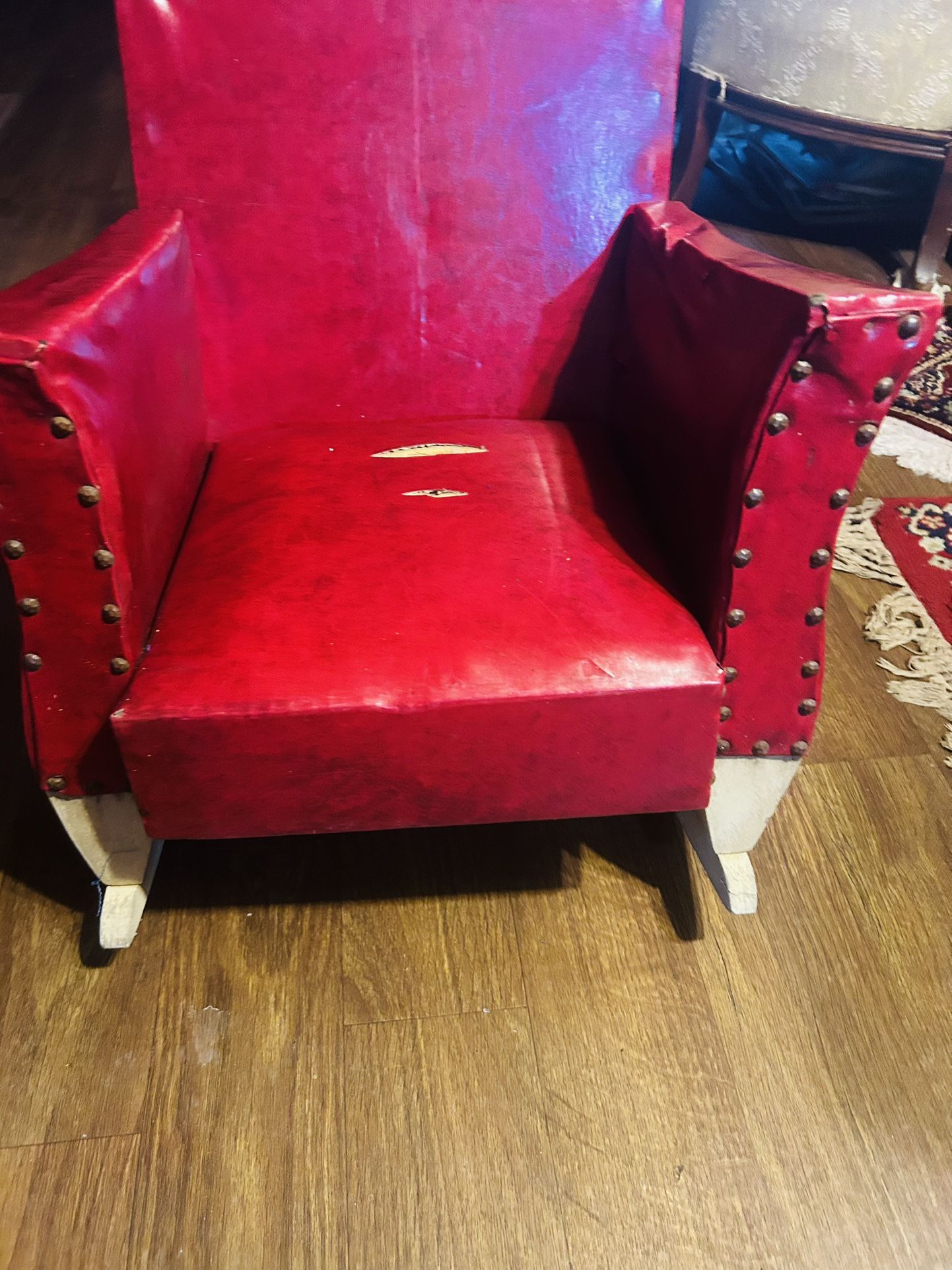 Antique Mid Century Childs Upholstered Rocker That
