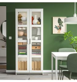 White IKEA Shelf BRIMNES Glass-door cabinet, white, 31 1/2x74 3/4 "
