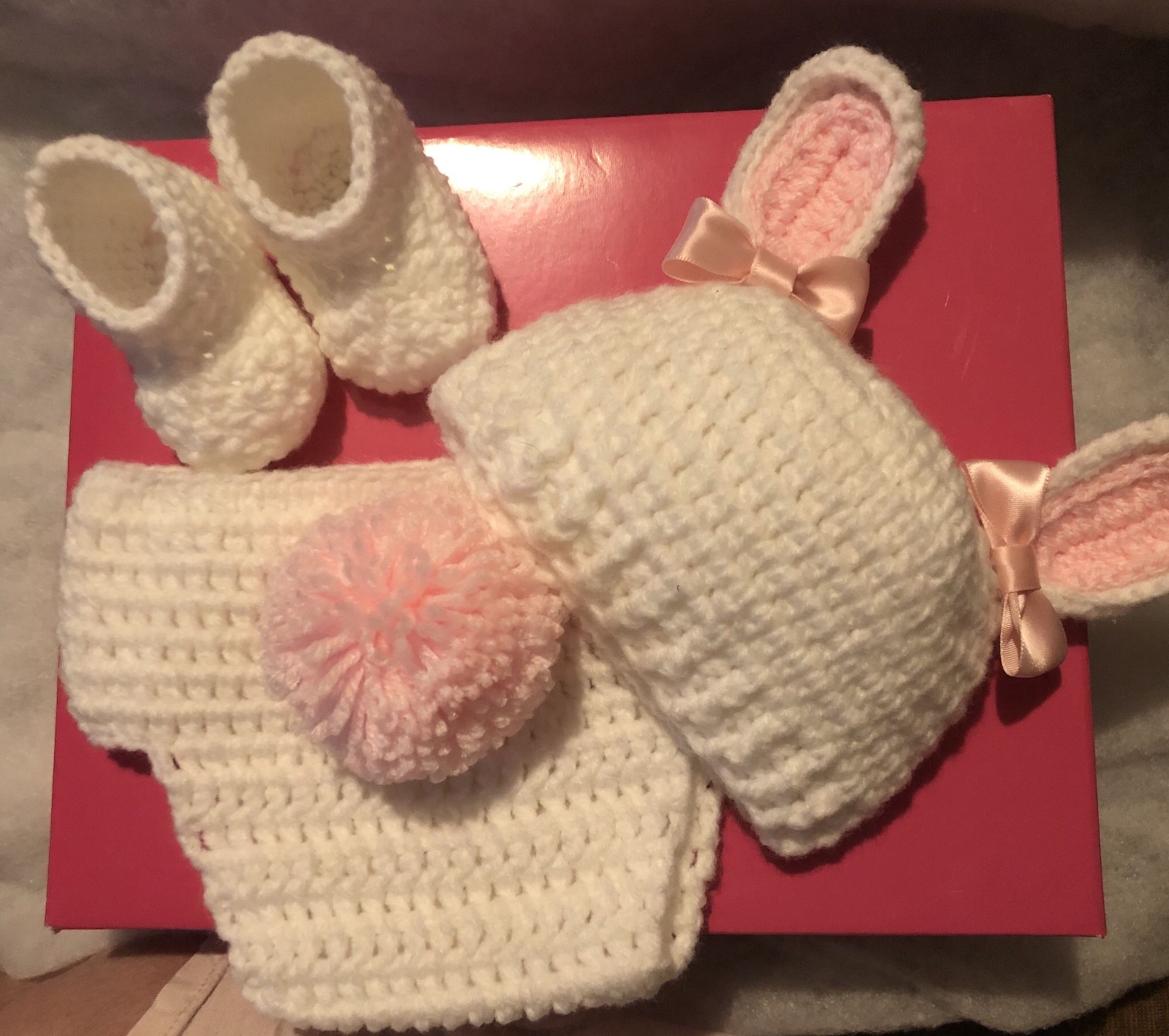 Crochet Bunny Hat, Diaper Cover, and Booties