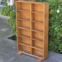Wide Golden Oak Media Shelf – Timeless & Spacious
