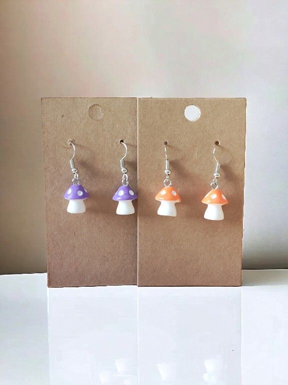 (2) Pairs Mushroom Charm Drop Earrings