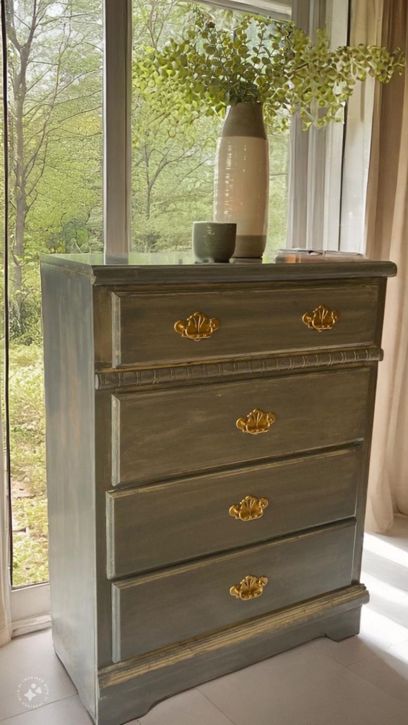 Distressed Dresser With Gold Accents