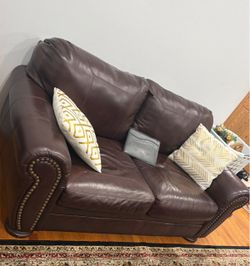 Brown leather couches