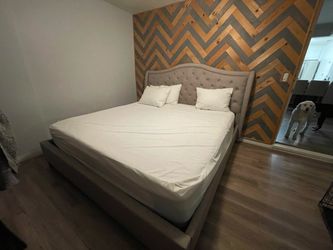 King Bedroom Set – Tufted Upholstered Bed Frame + Mattress & Box Spring – $450 OBO