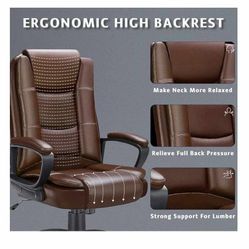 Office Desk Chair, Big and Tall High Back Managerial Executive Computer Chair, Ergonomic Height Adjustable PU Leather Chairs with Cushions Armrest for