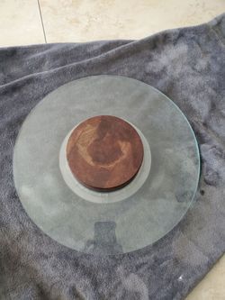 Glass wood lazy susan 15" across