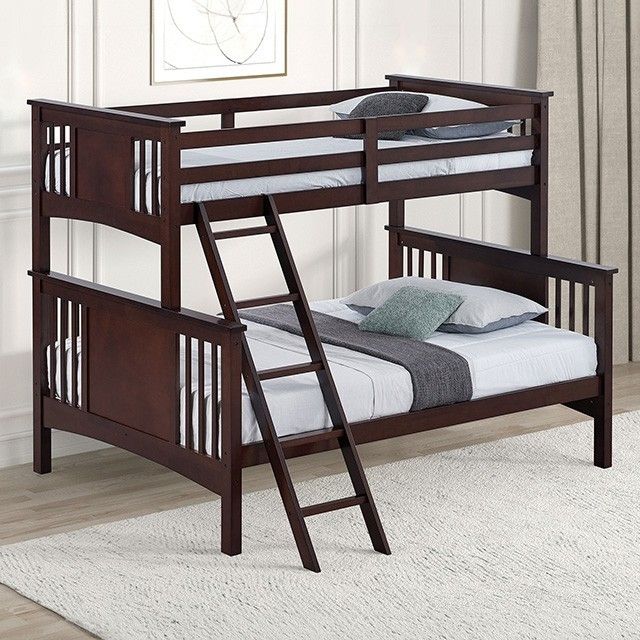 Brand New Dark Walnut Twin Over Full Bunk Bed 