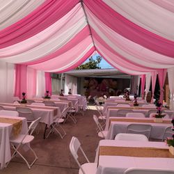 Draping——tent——balloongarland——chairs——tables——backdrop——weddings——birthday—-quince——baptism——