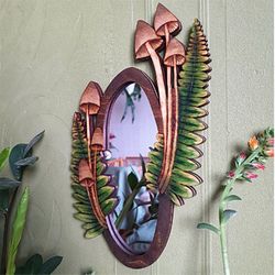 Rustic Wooden Mushroom Oval Mirror
