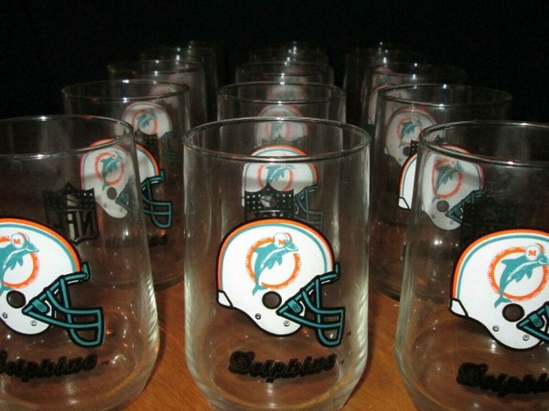 Vintage Miami Dolphins Drinking Glasses Set of 15 NFL